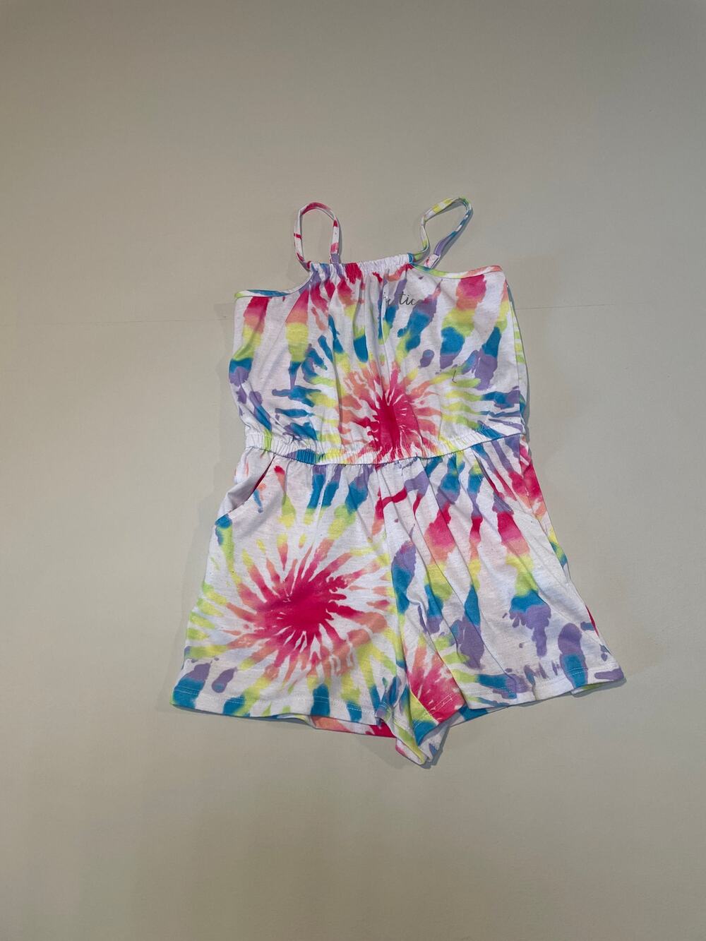 Justice Girls Tie‑Dye Sleep Romper – Size S – Lightweight White